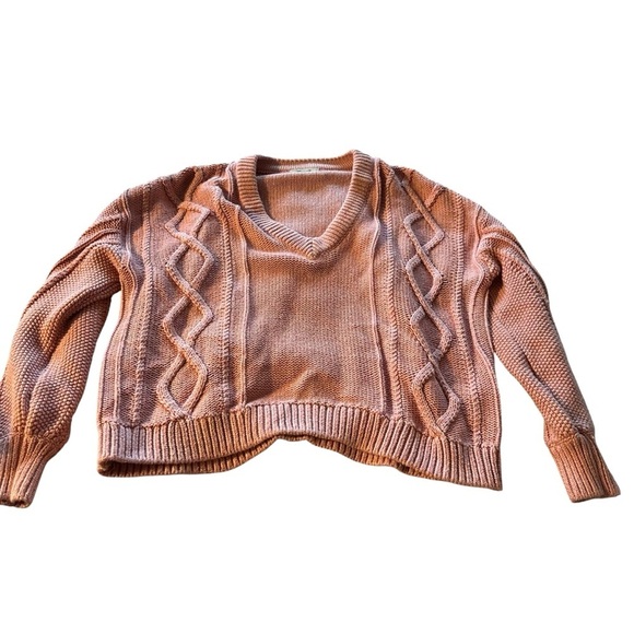 Madewell Sweaters - Madewell V-Neck Cable Knit Sweater - Peach
